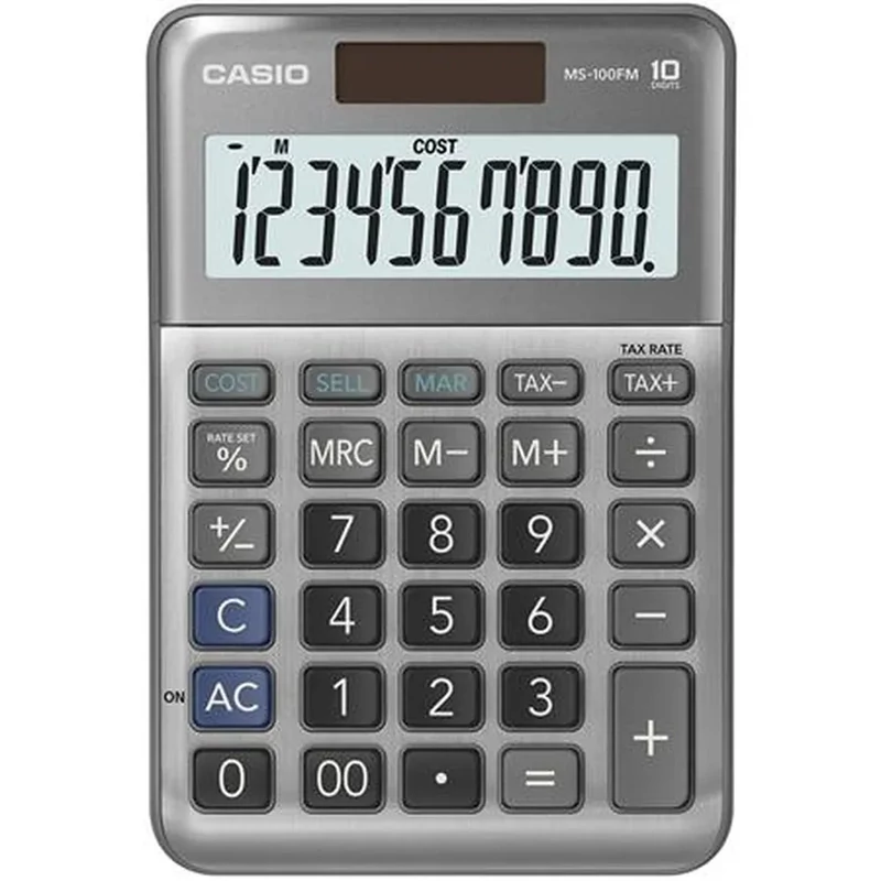 Számológép asztali 10 digit nagy, döntött kijelző Casio MS 100 FM ezüst