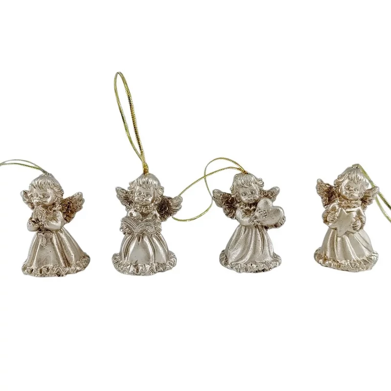 Angyal karácsonyi polyresin dísz akasztóval 4 db/csomag 4,5cm arany színű HUAM113471
