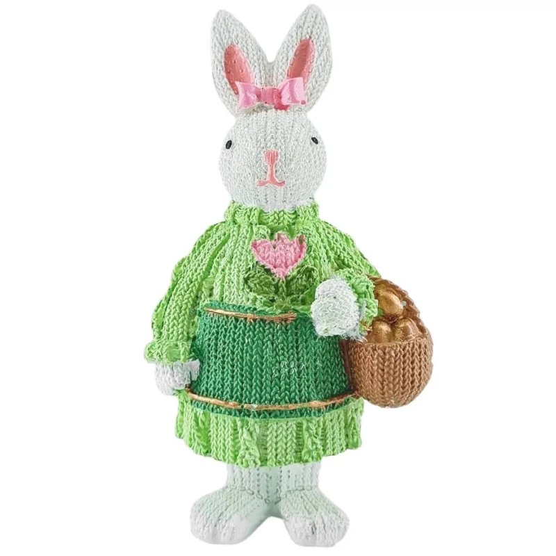 Húsvéti nyúl polyresin dekoráció kosárkával 8x14 cm HUAM115772