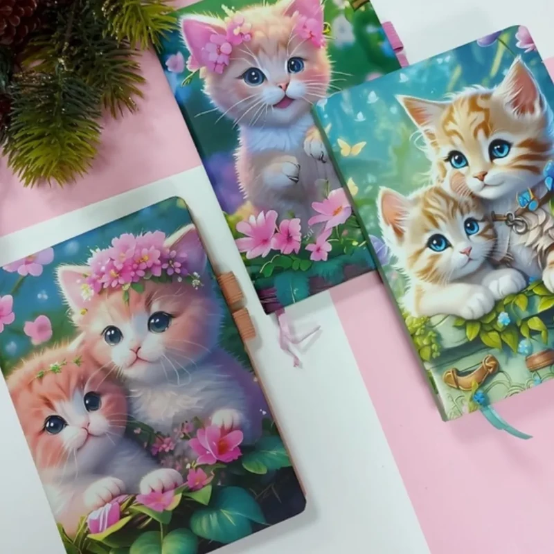 Notesz 3D cicás mintákkal gumipánttal A5 méretű 8166