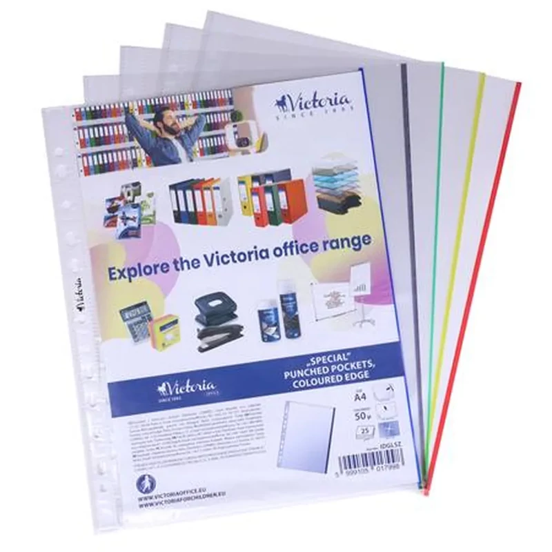 Genotherm lefűzhető színes szélű A4 50 mikron víztiszta Victoria Office vegyes színek 25 db/csomag