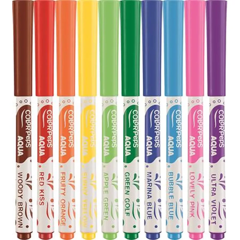 Akvarell filctoll készlet, 3,6 mm, ecsettel, MAPED "Color`Peps Aqua", 10 különböző szín