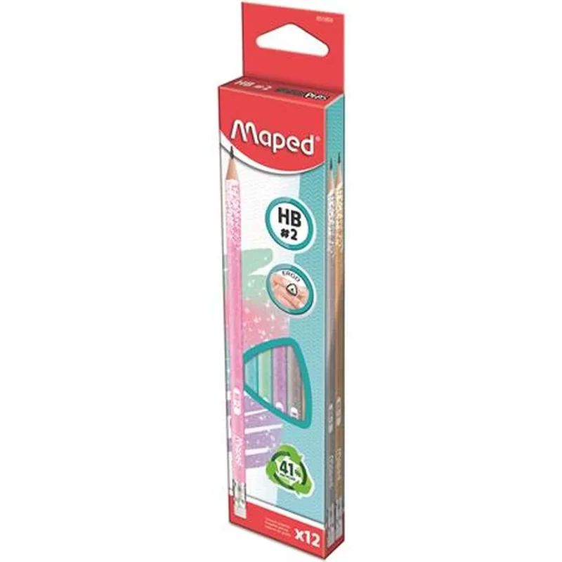 Grafitceruza radírral HB háromszögletű vegyes pasztell színek 12 db/készlet Maped BlackPeps Glitter Deco