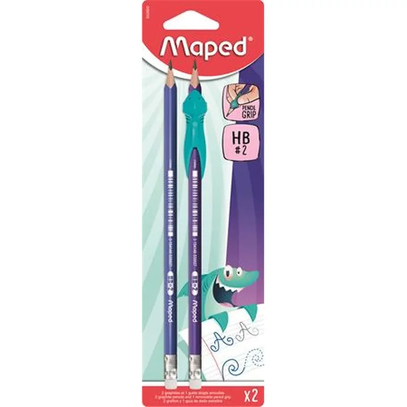 Grafitceruza radírral HB háromszögletű ceruzafogóval MAPED Kidy Learn 2 db/bliszter