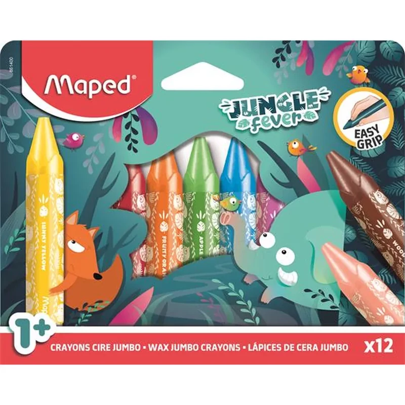 Zsírkréta készlet vastag vidám dzsungel állatos MAPED Jungle Fever 12 különböző szín
