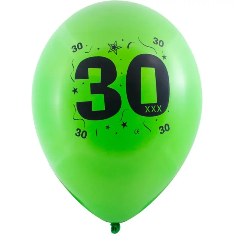 Évszámos 30. gumi lufi 30 cm-es 10 db-os csomag vegyes színekkel