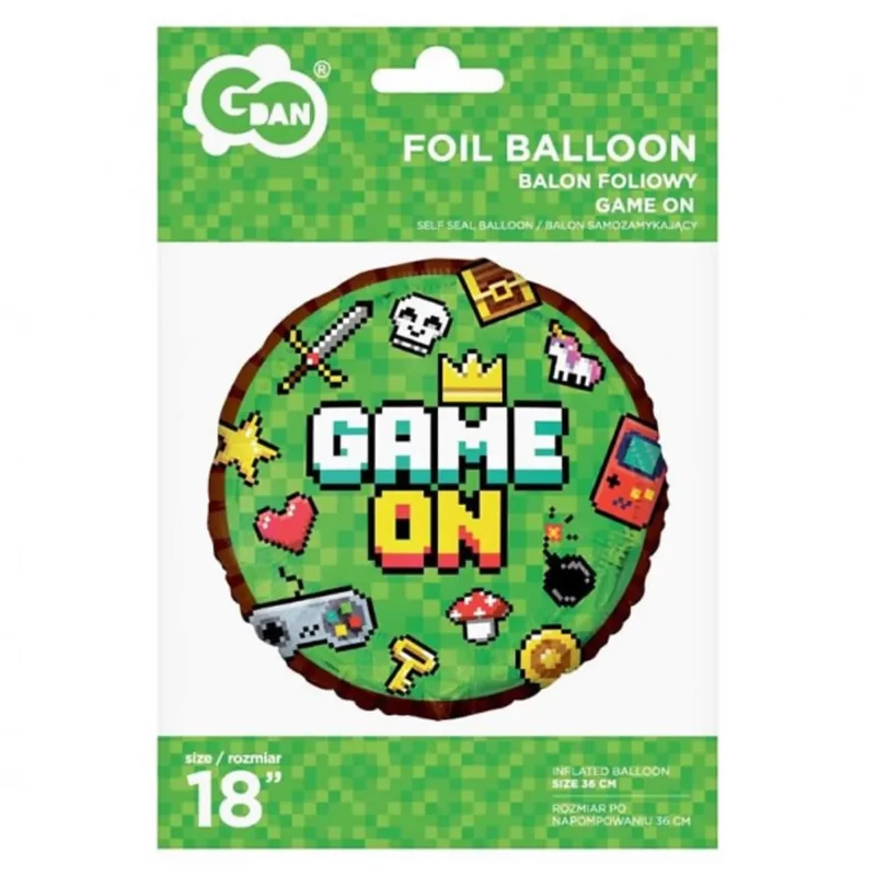 Fólia lufi 45 cm gömb Game On zöld pixel mintás 148237