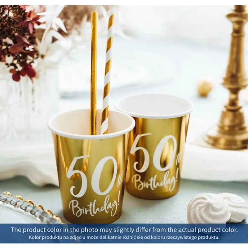 Papírpohár 50-es évszámmal arany színű 6 db/csomag 220 ml