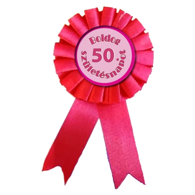Kitűző születésnapra rózsaszín színben Boldog 50. születésnapot