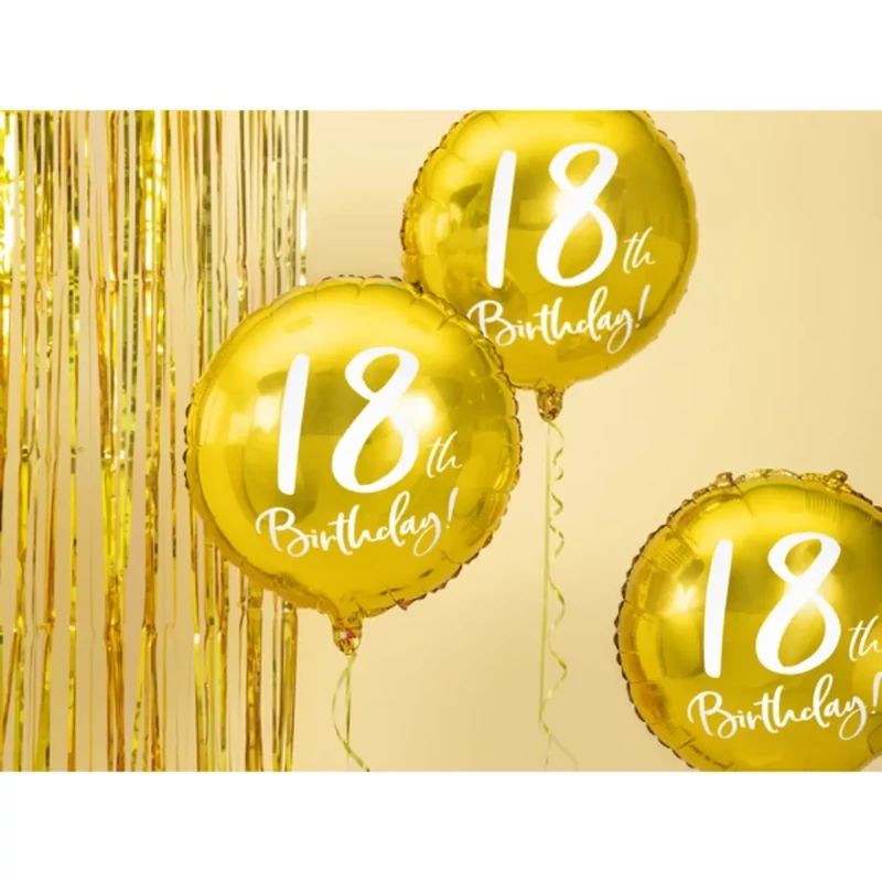 Fólia lufi 18. évszámmal arany színű Birthday felirattal 45 cm