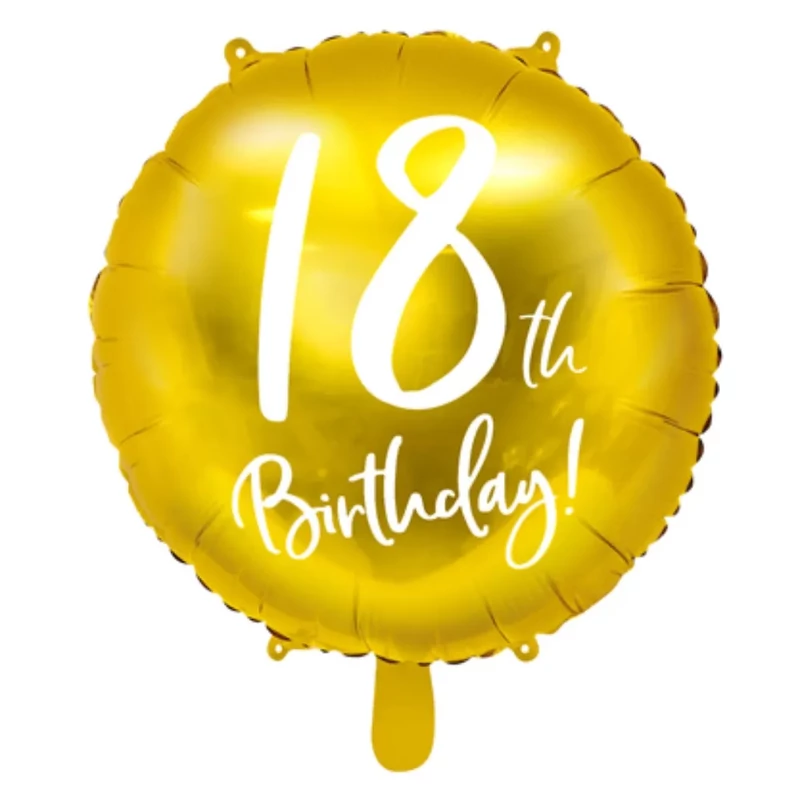 Fólia lufi 18. évszámmal arany színű Birthday felirattal 45 cm