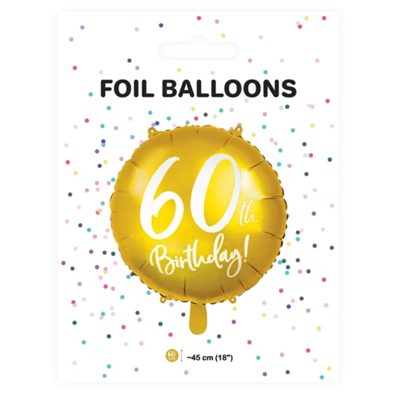 Fólia lufi 60. évszámmal arany színű Birthday felirattal 45 cm