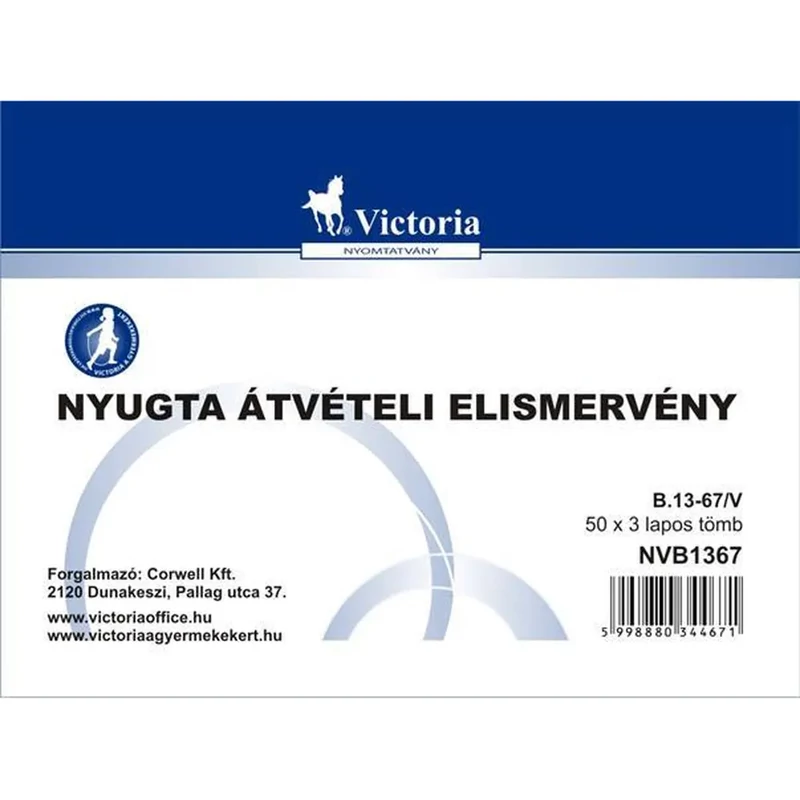 Nyomtatvány, nyugta átvételi elismervény, 50x3, A6, VICTORIA B13-67