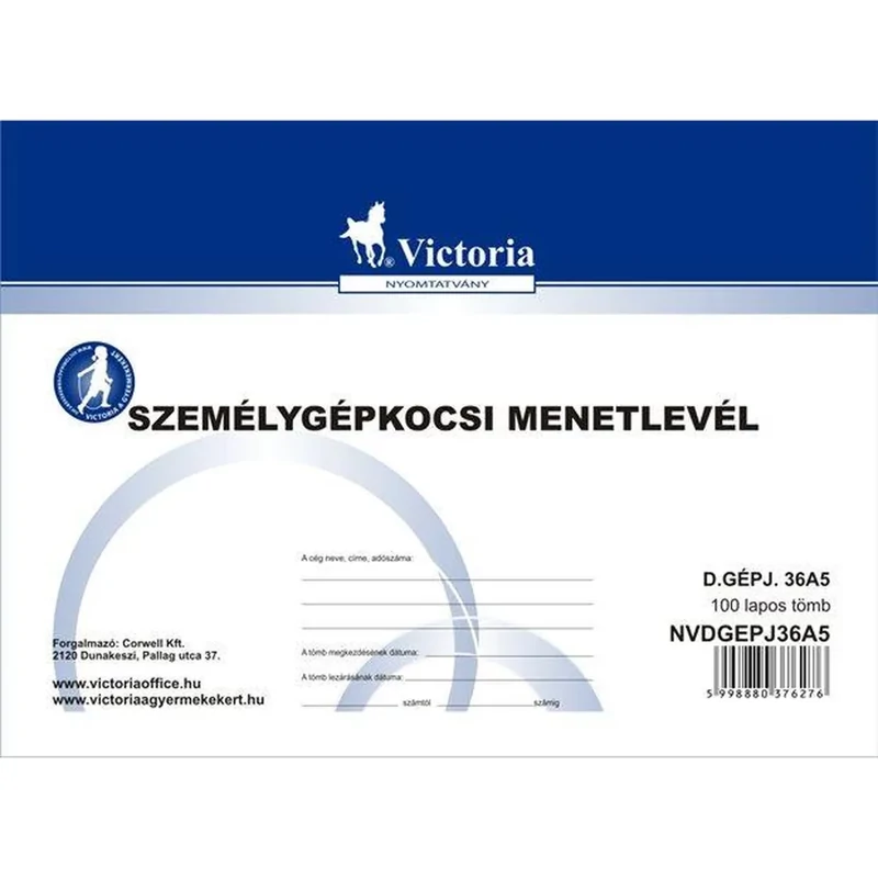 Személygépkocsi menetlevél nyomtatvány A5 fekvő 100 lap Victoria