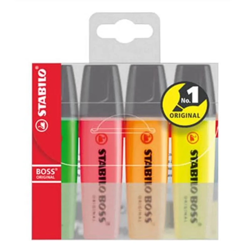 Szövegkiemelő 2-5mm, vágott hegyű, STABILO Boss original, 4 klf. szín