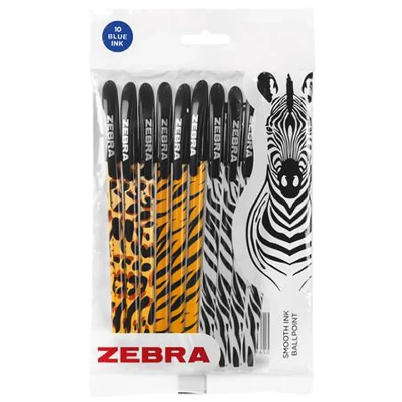 Golyóstoll készlet 0,27 mm kupakos vegyes testszín Zebra Animal Doodler'z kék írásszín 10 db/csomag