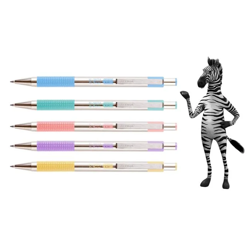 Golyóstoll, 0,24 mm nyomógombos rozsdamentes acél pasztell tolltest ZEBRA F-301 kék írásszín