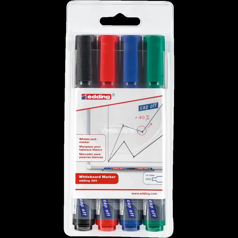 Táblamarker készlet, 1,5-3mm, kerek Edding 360, 4 klf. szín
