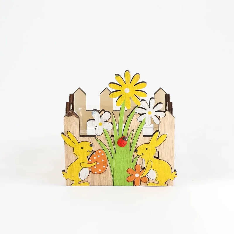 Nyúl Mintás Kert Formájú Fából Készült Tároló Műanyag Betéttel 10x11x8 cm ZHH109740