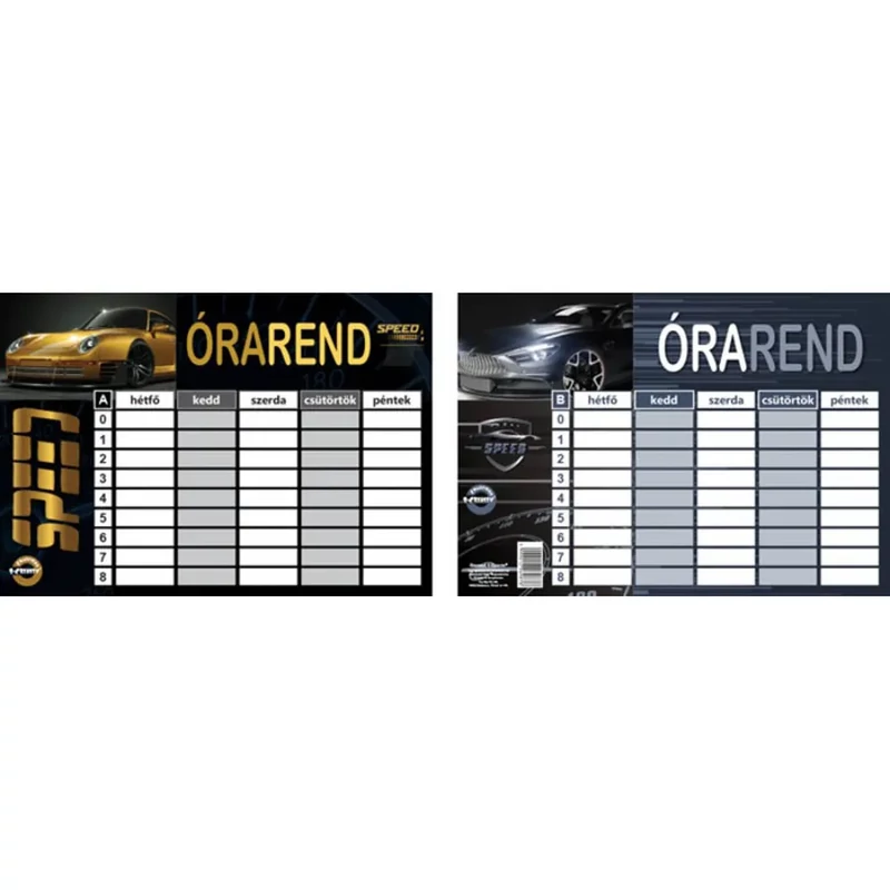 Órarend T-Creativ nagy Sportcars 2024 165x235 cm A és B oldal