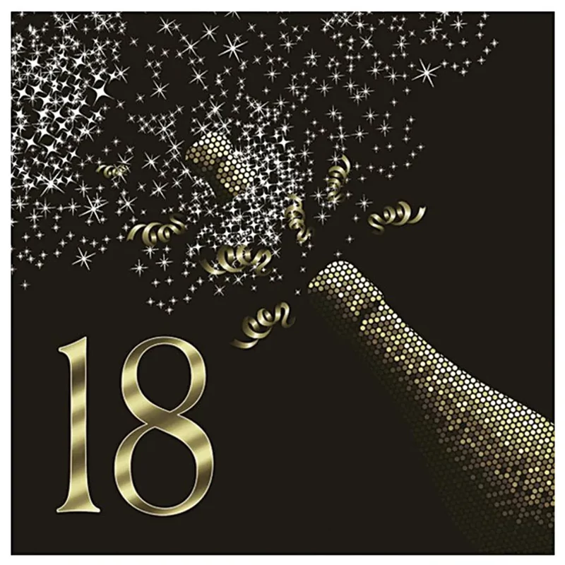 Szalvéta Happy Birthday 18. születésnap 20 db/csomag 33x33 cm champagne 005526