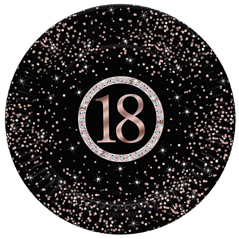 Papírtányér Happy Birthday 18. születésnap 8 db/csomag rosegold 18 cm 731111