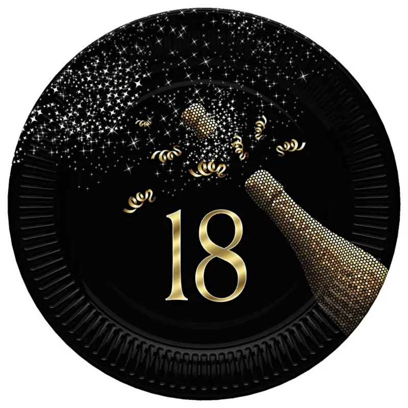 Papírtányér Happy Birthday 18. születésnap 8 db/csomag champagne 22,7 cm 731111