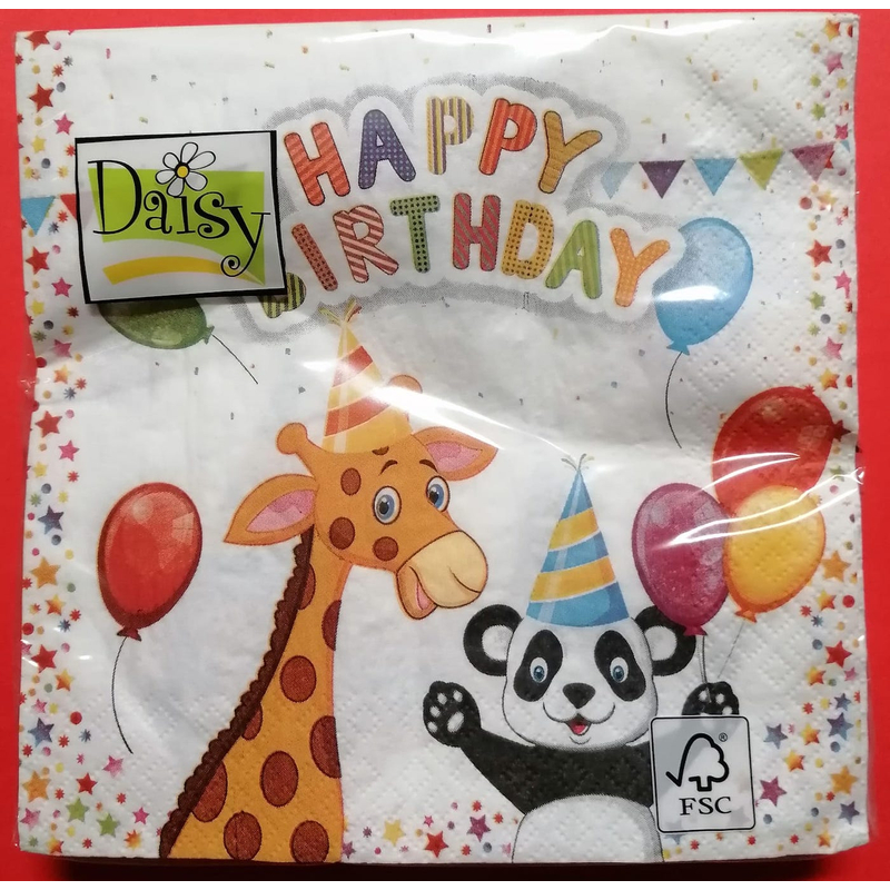 Szalvéta 3 rétegű 33x33cm 20db/csomag Happy birthday állatos