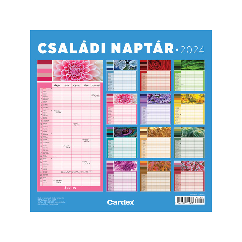 Falinaptár Családi naptár - Színes Cardex 2024