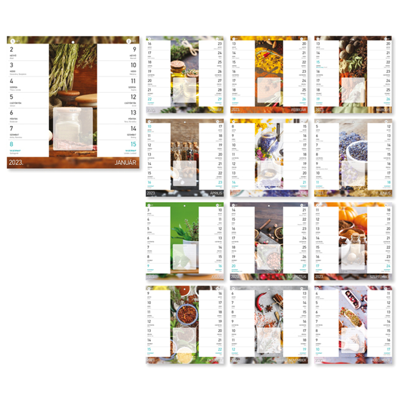 Lizzy Calendar Hűtőmágneses naptár 2 heti Fűszernövények 2023