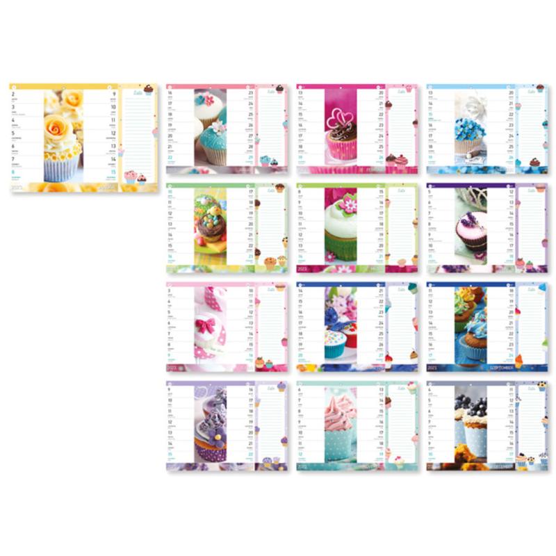 Lizzy Calendar Hűtőmágneses naptár jegyzettömbbel 2 heti Cupcake 2023