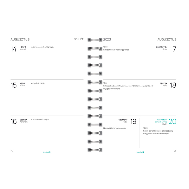 Lizzy Card heti tervező B6 spirál Xlook Lines 2023