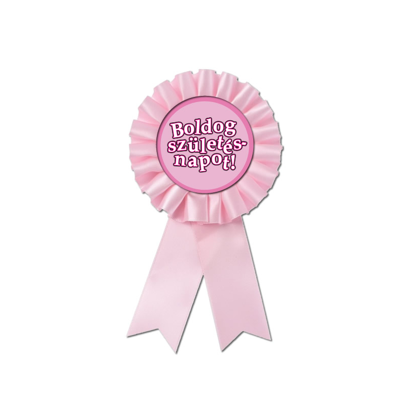 Boldog szülinapot feliratos kitűzős kokárda rózsaszín
