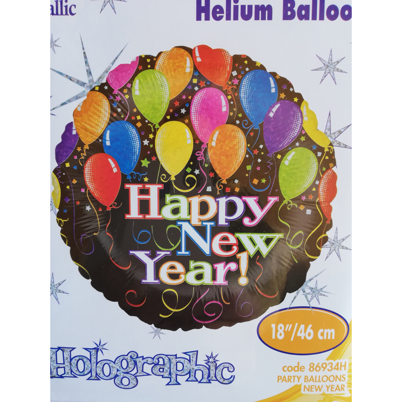 46 cm-es Happy New Year fólia lufi hologramos
